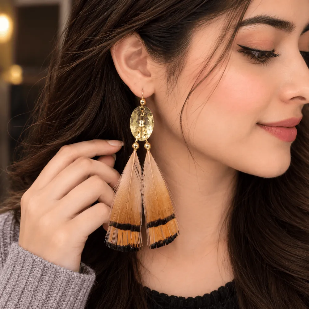 Golden Feather Elegance Earrings