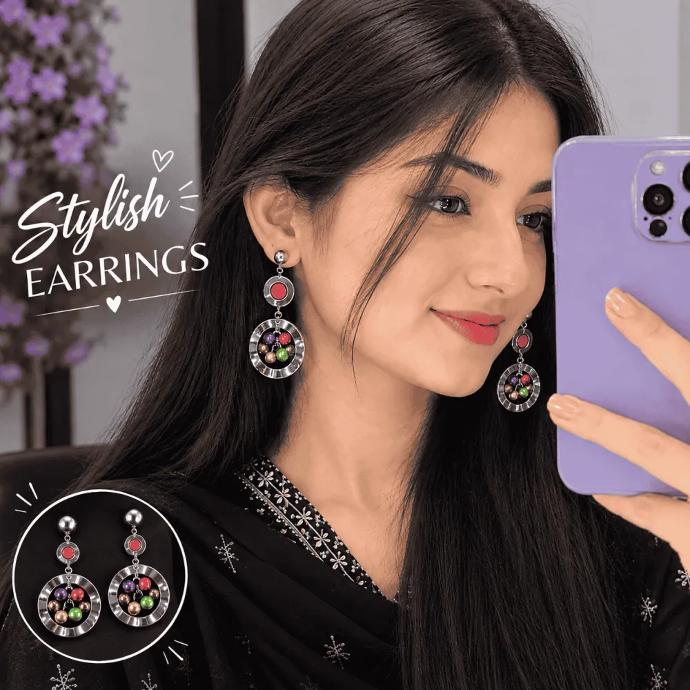 Multicolor Silver Hoop Drop Earrings