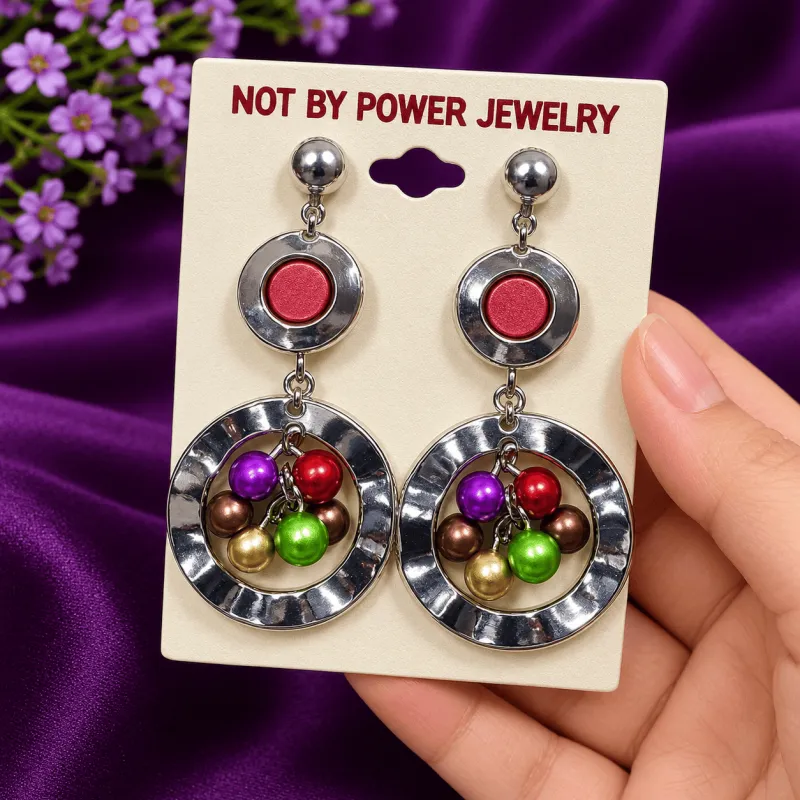 Multicolor Silver Hoop Drop Earrings