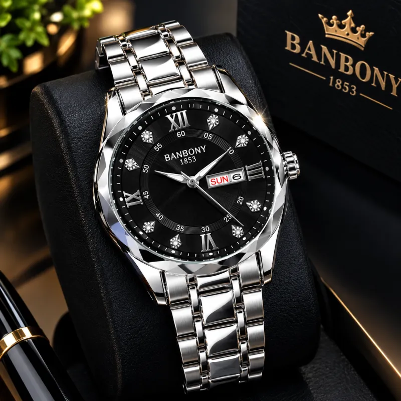Silver Black Luxury Watch ⌚
