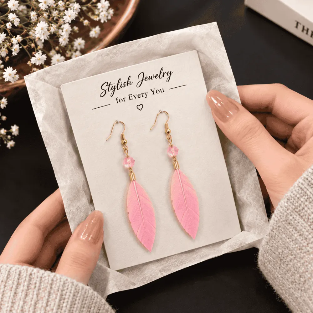 Pink Feather Earrings for Women