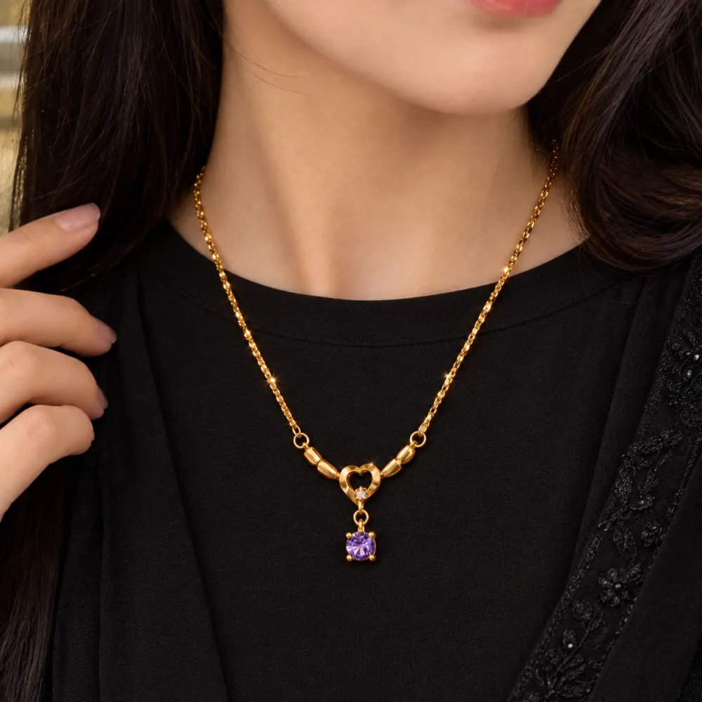 Golden Heart Purple Crystal Necklace 💜