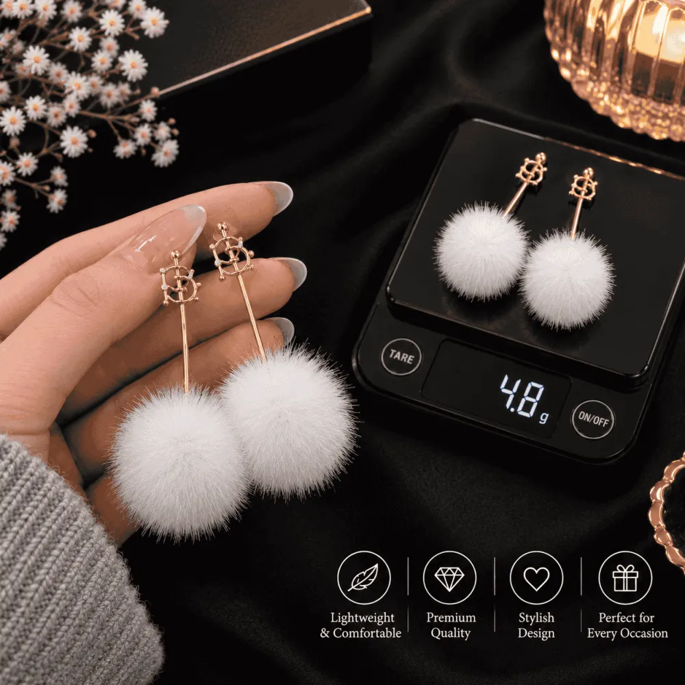 Women Fur Glam Earring Grey & White
