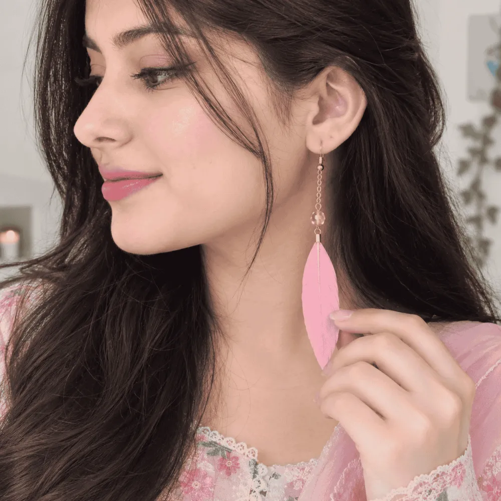 Pink Feather Earrings for Women
