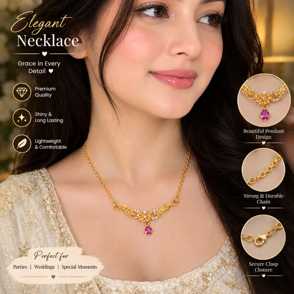 Royal Pink Gem Golden Necklace