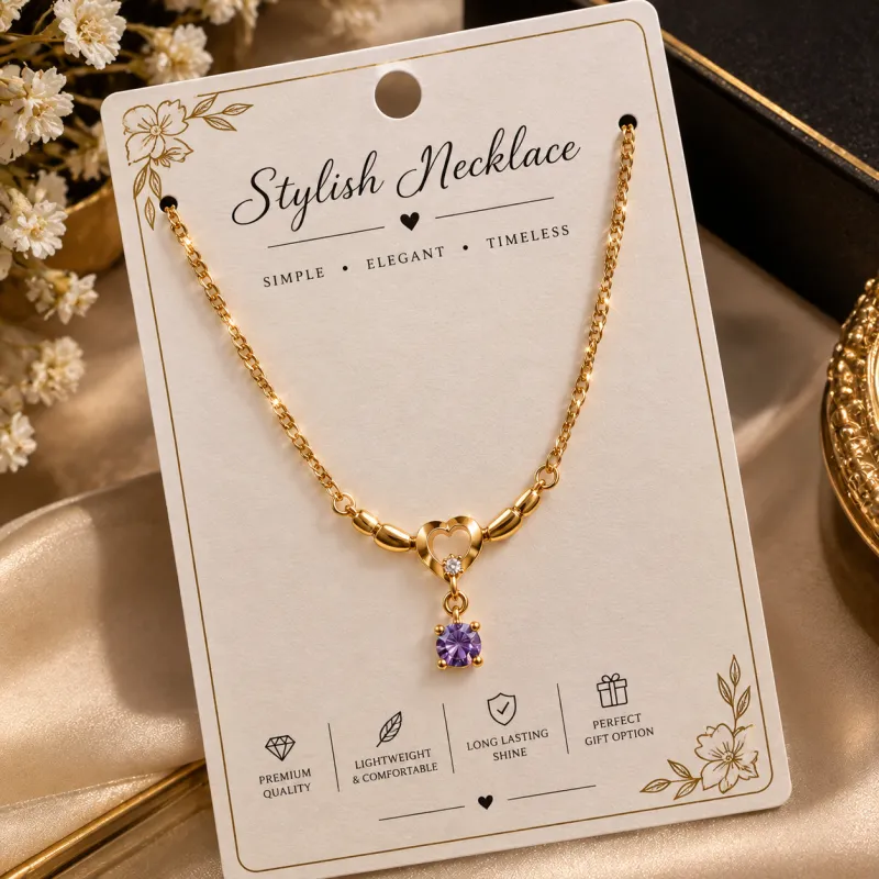 Golden Heart Purple Crystal Necklace 💜