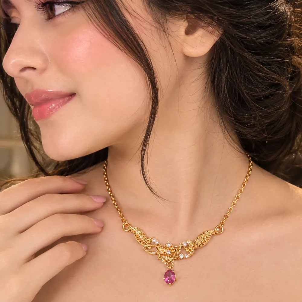 Royal Pink Gem Golden Necklace