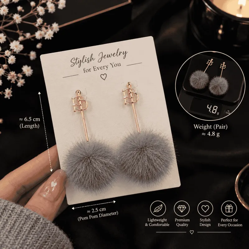 Women Fur Glam Earring Grey & White