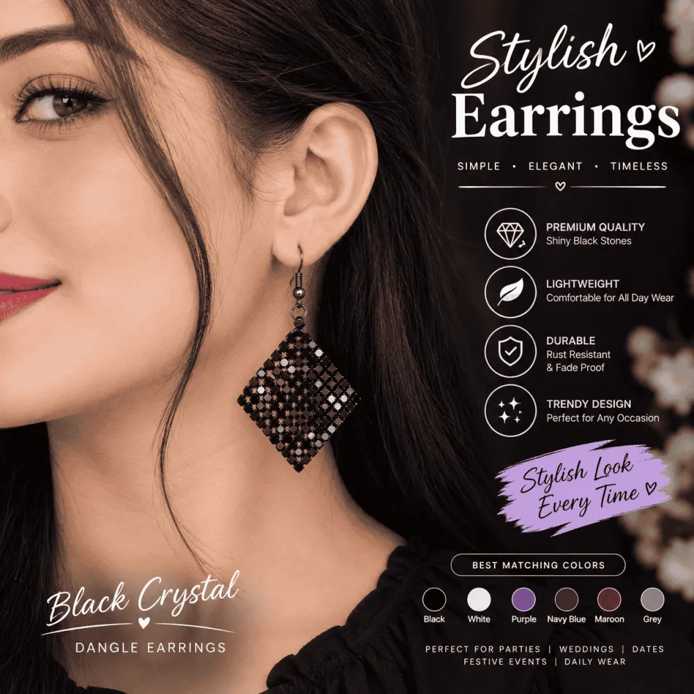 Black Glamour Mesh Dangle Earrings