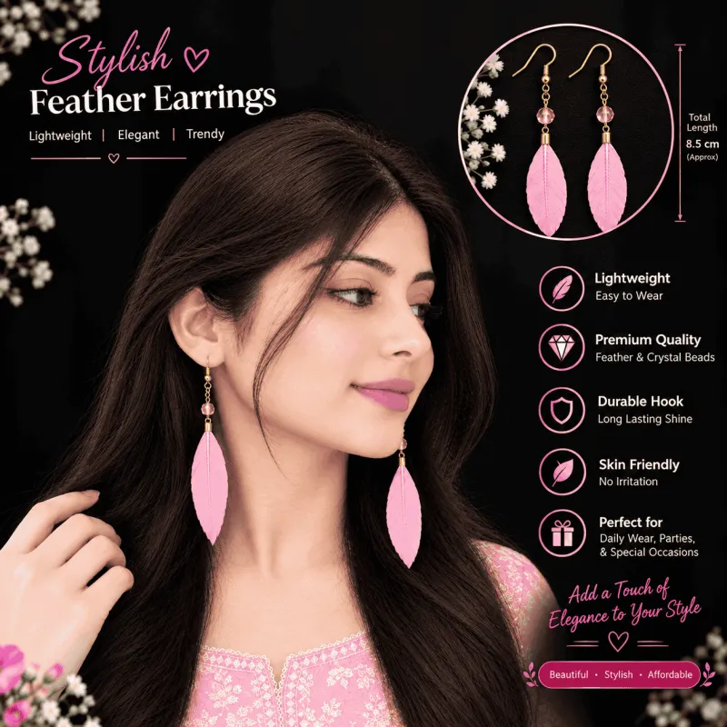 Pink Feather Earrings for Women