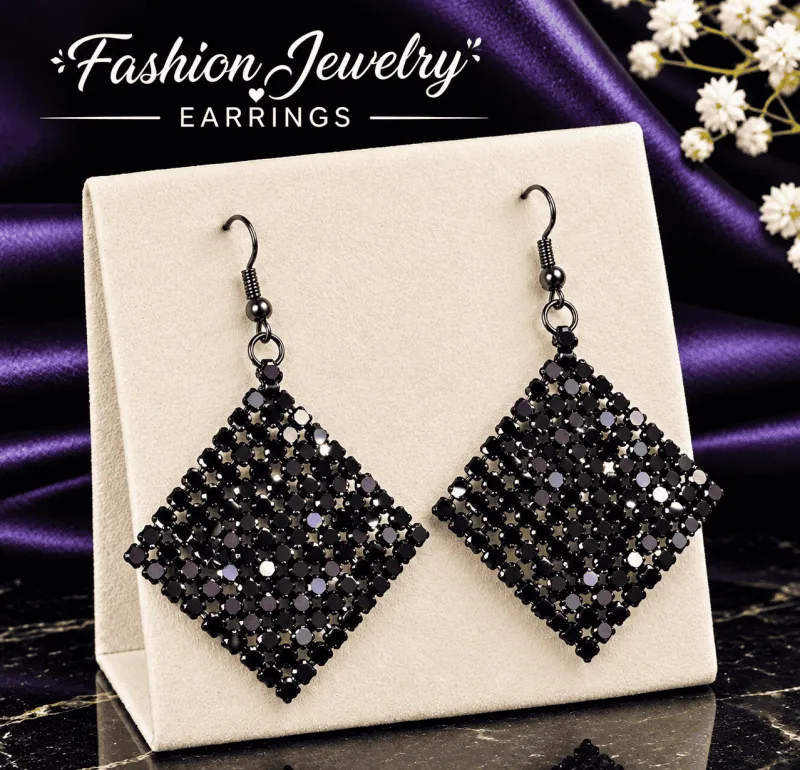 Black Glamour Mesh Dangle Earrings